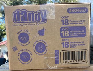 1 box  dandy baby wipes (18 packs/80 wipes per pack)
