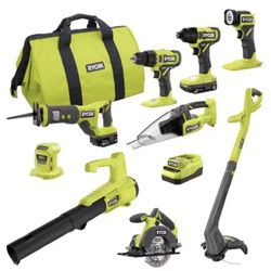 RYOBI ONE+ 18V Cordless 9-Tool Combo Kit (Batteries + Charger + Bag) 