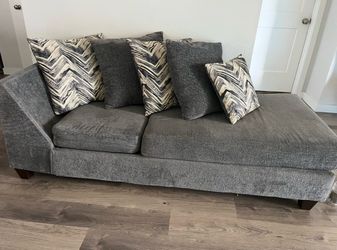 Gray Chenille Chaise Lounge with Accent Pillows