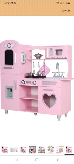LED Upgrade Kitchen Set for Kids Wooden Play Kitchen LED Gas Tray with Sound Toy Kitchen Sets for Girls