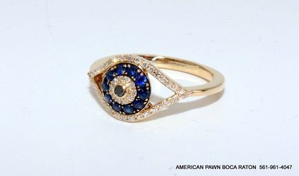 EFFY Evil Eye Ring Sapphire and Diamond in 14k Yellow Gold Size 7 no original box  EFFY Sapph