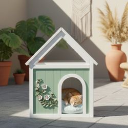 SAGE FSC-Certified Cedar Indoor Cat House with Clear Acrylic Roof – Wooden Pet House for Small Cats & Dogs