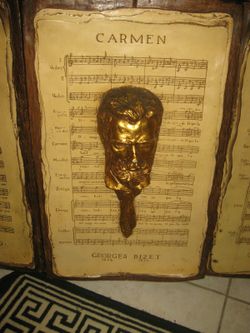 SET OF 3 RARE VINTAGE HIGH RELIEF BIZET VERDI GOUNOD Bust Wall Plaques Music ART