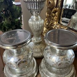 Three Mercury Glass Candle Holder
