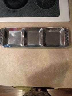 Vintage Stainless Steel 3-Compartment Serving Tray – Long Appetizer Dish