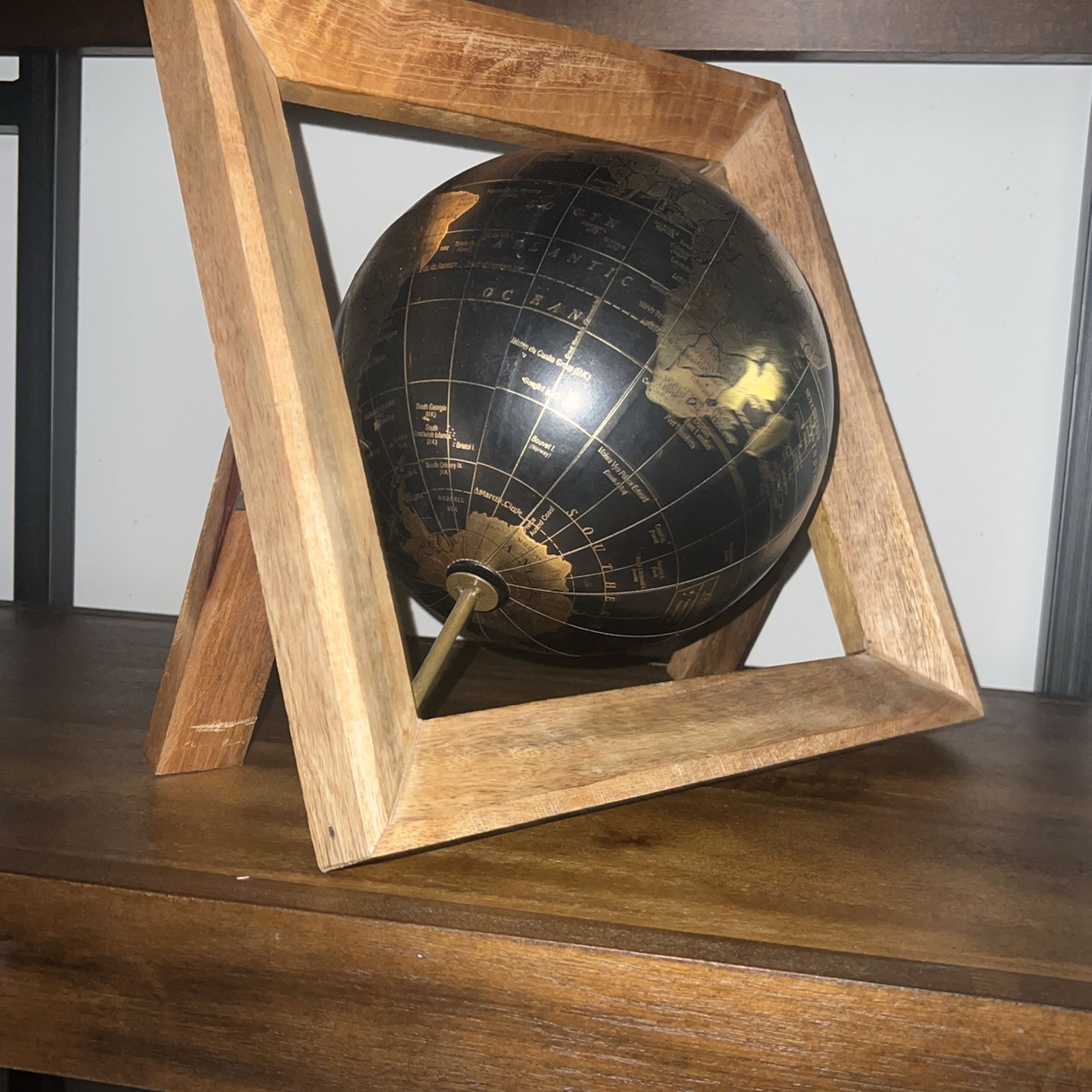 Aesthetic Wood & Black & Gold Globe