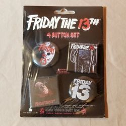 Friday The 13th Jason Voorhees Lapel Pin Back Button Set Lot Never Hike Alone &