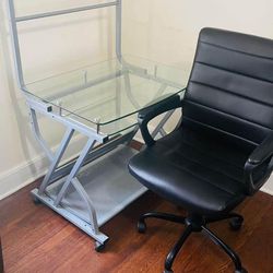 Glass Desk + Rolling Chair