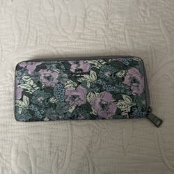 beautiful Purple And Blue Based Flower Print Authentic Coach Wallet