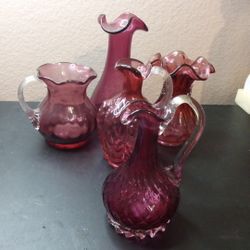 GORGEOUS Fenton cranberry glass lot of vases