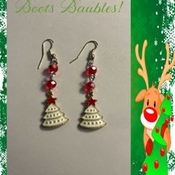 Handcrafted Beaded Crystal Christmas Tree Earrings 
