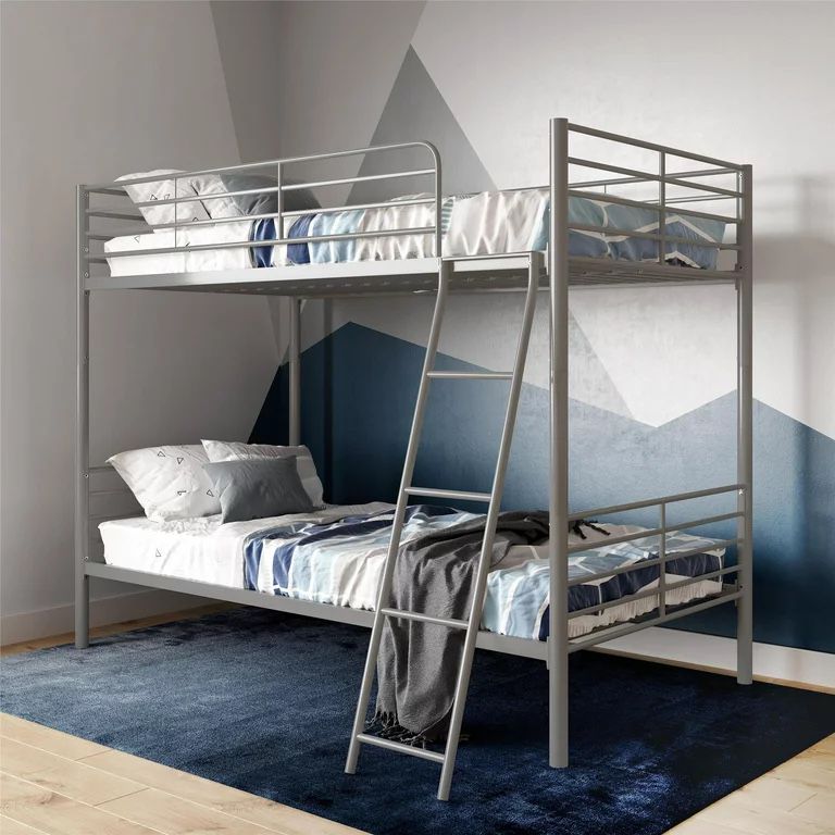 Mainstays Convertible Twin over Twin Metal Bunk Bed, Silver, New In Box
