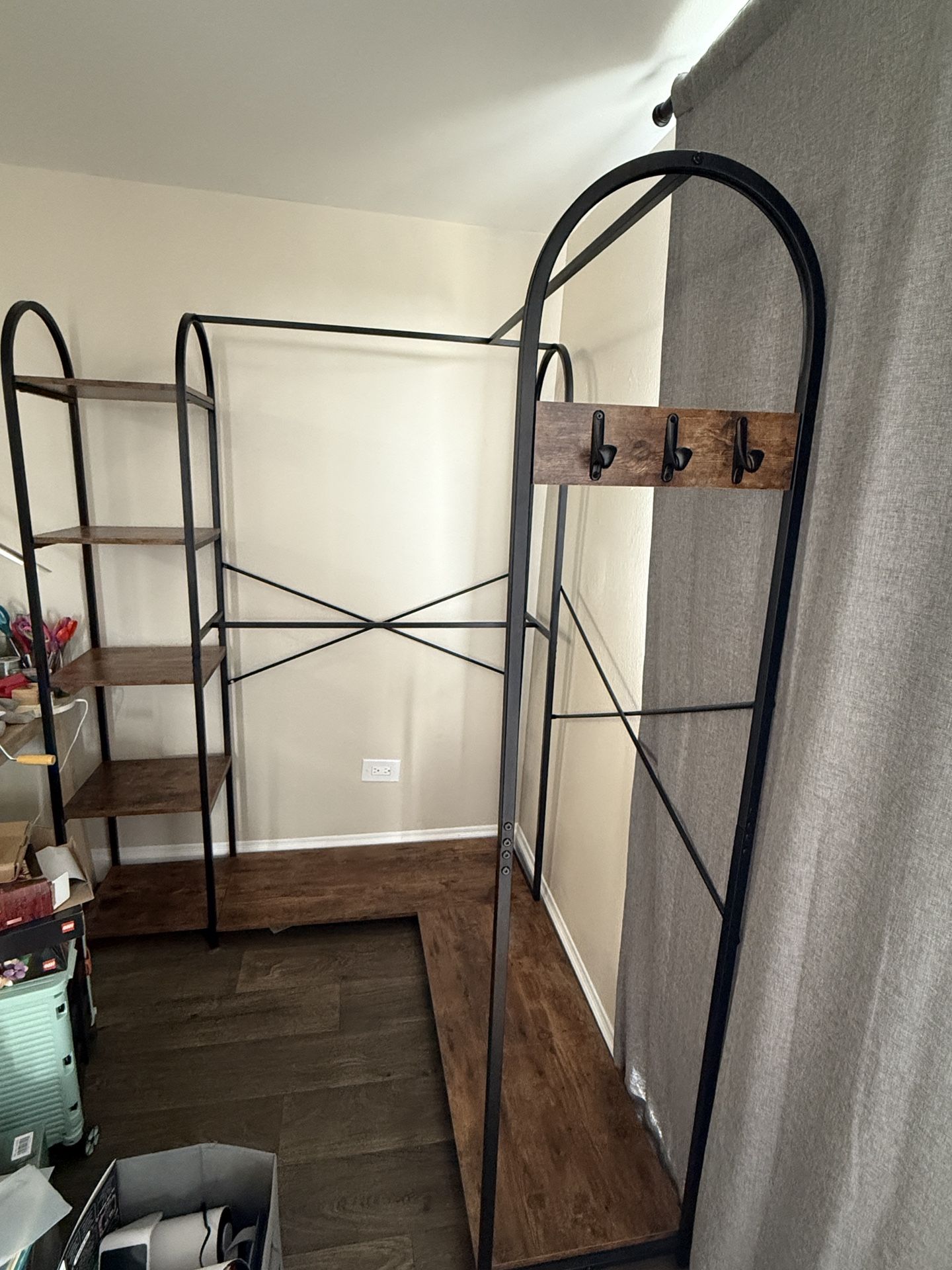 Bookshelf & Open Wardrobe (L-shaped) | Wood & Metal Frame