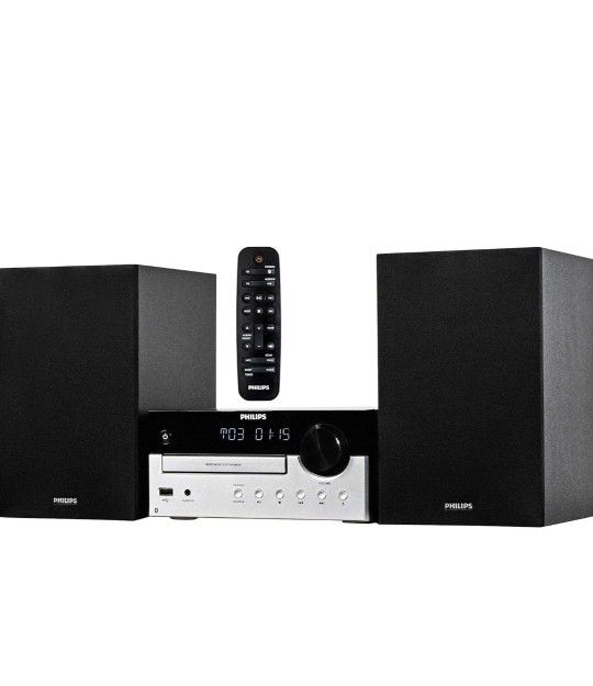 PHILIPS Bluetooth Stereo System for Home with CD Player, MP3, USB, Audio in, FM Radio, Bass Reflex Speaker, 60W, Remote Control Included