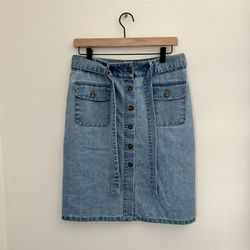 Basic Editions Button Front Straight Pencil Skirt / Denim Jean Skirt Size 8
