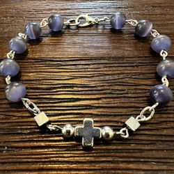 Handmade Moonstones Cat Eye and  Silver Hematite Beaded Bracelet