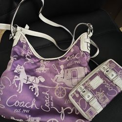 Coach Purple Purse and Matching Wallet. 