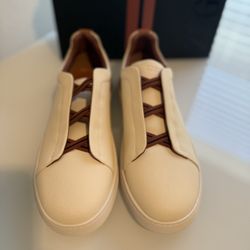 Zegna Men’s Slip-On Sneakers Size 46 – Cream