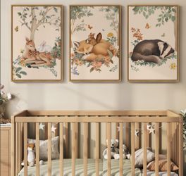 Cuspin Framed Forest Animal Wall Art, 3 Piece, 16x24 Inch