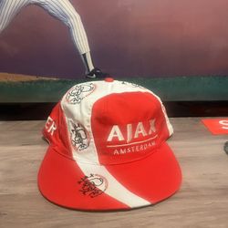 Vintage Amsterdam Ajax Football Soccer Team Velcro Adjustable Hat Red White 90s