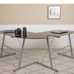 L Shaped Contemporary Glass Table 