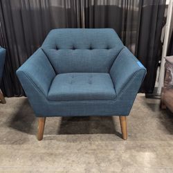 Mid-Century Modern Blue Fabric Armchair