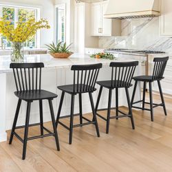  Classic Black Solid Wood Counter Stools (Set of 4)