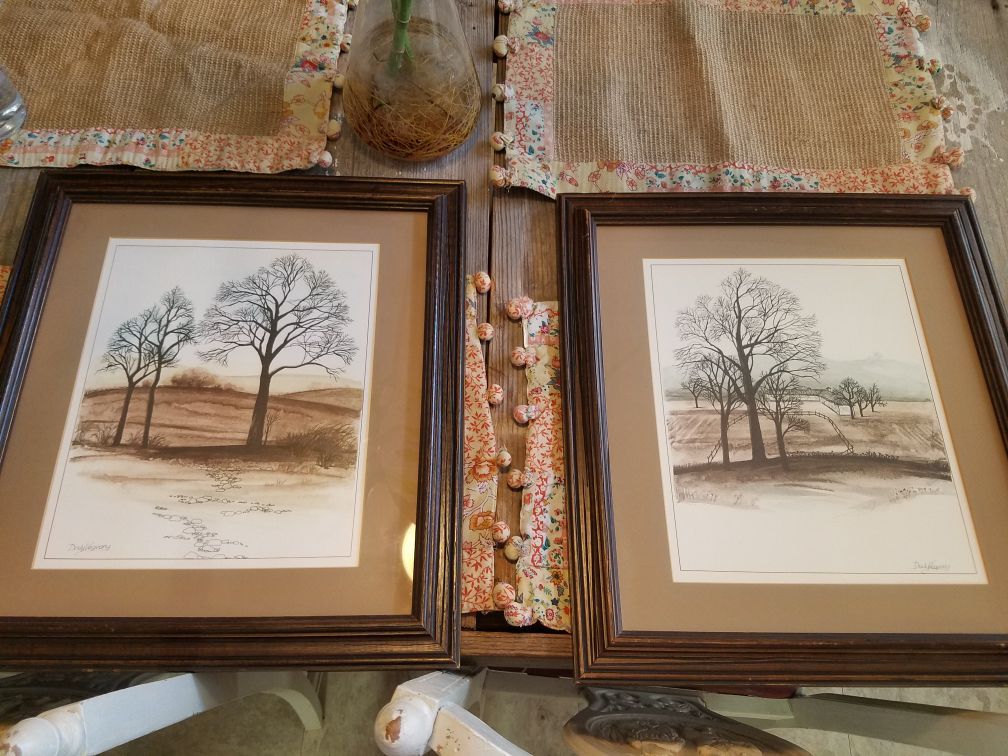vintage Dody Vegvary landscape print in frame with glass