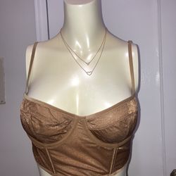 NWT Skims large sheer stretch chai  golden balconette corset crop top bustier