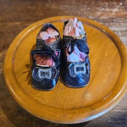 Antique Doll black tie buckle Shoes 