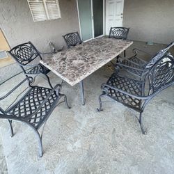Marble Table With 6 Metal Chairs