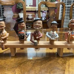 ANRI Hand Carved Wood Vintage Italian Bottle Stoppers Set