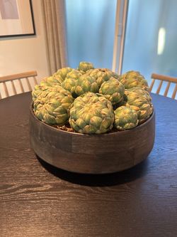 Faux Artichoke Centerpiece in Wood Bowl