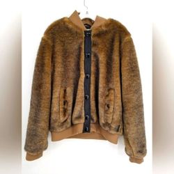 Hunter Women's Refined Arcrylic Faux Fur Sherpa Bomber Jacket Sz Large