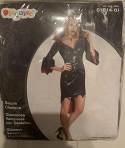 New Disguise Sequin Glampira Deluxe Vampire Costume Black Red Adult Size S 4-6