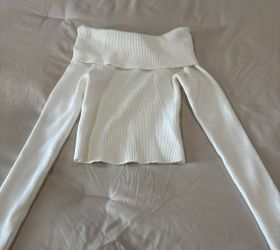 White Ribbed Off-Shoulder Crop Top