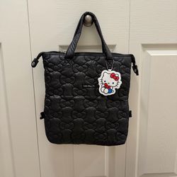 Sanrio Hello Kitty 3-Way Puffy Quilted Tote Bag - Black