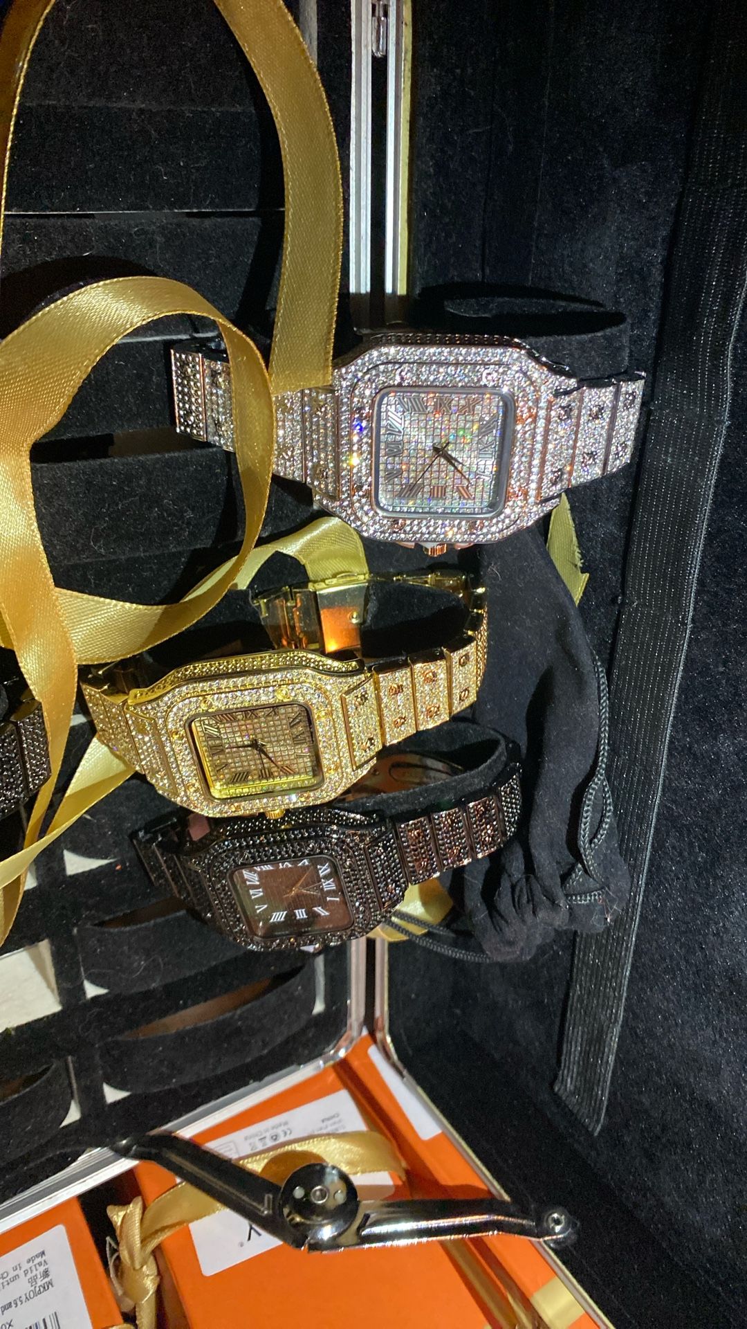 Three-piece lab ice, yellow white black stones lab unisex resizable