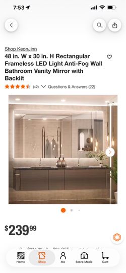 KeonJinn 48x30 LED Backlit Frameless Bathroom Vanity Mirror