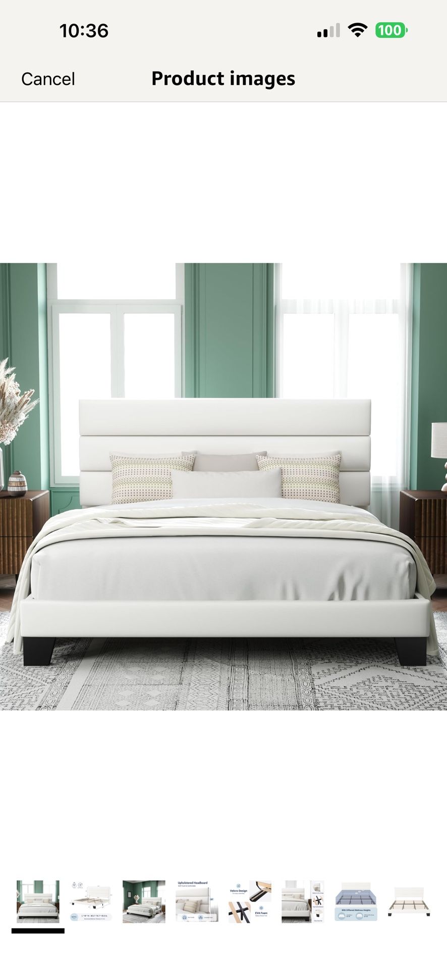 King Size Platform Bed Frame WHITE Velvet Finish