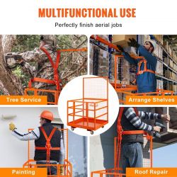 Forklift Safety Cage, Forklift Man Basket 1400lbs Capacity, 43"x45" Forklift Work Platform with Safety Harness & Lock, Drain Hole & Wheels & Too