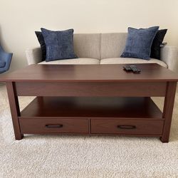 Espresso Brown Coffee Table With Hidden Storage Space
