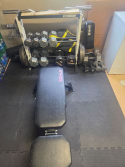 Weight set with bench and dumbbell rack. Everything sold as set.