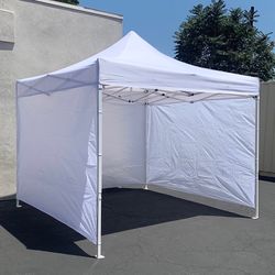 (NEW) $129 Heavy-Duty White Popup Canopy 10x10ft with (3 Sidewall) Outdoor Gazebo, Carry Bag