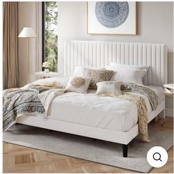 King Size Velvet Upholstered Platform Bed Frame with Adjustable Vertical Channel Tufted Head