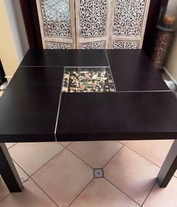Dark Wood Dining Table with Glass Center Insert
