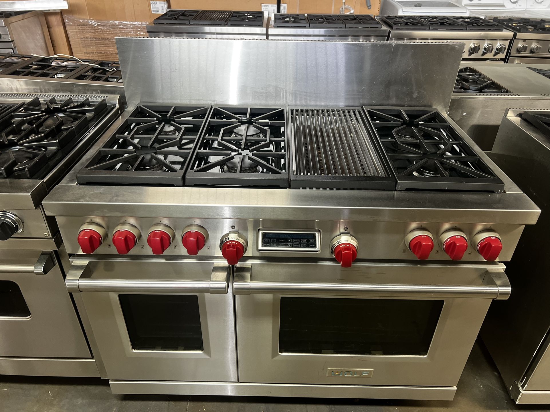 Wolf 48”Wide Dual Fuel Range Stove In Stainless Steel