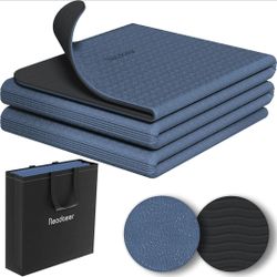 Foldable Yoga Mat for Travel Folding Yoga Mat 6mm Thick with Carrying Bag, Non-Slip TPE Exercise Pilates Mat for 72" L x 24" W x 0.24 Inch