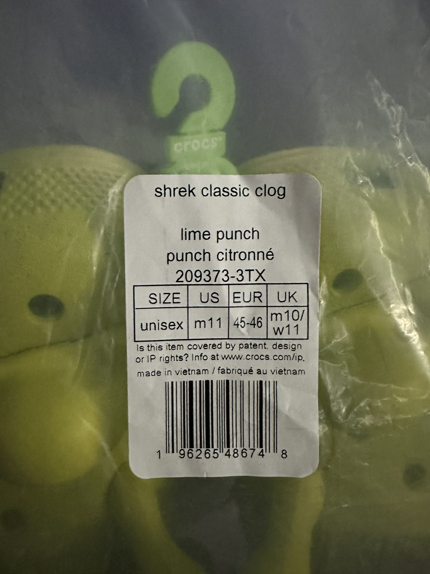  Crocs Unisex Classic Shrek Clogs, Lime Punch, 2 US Men