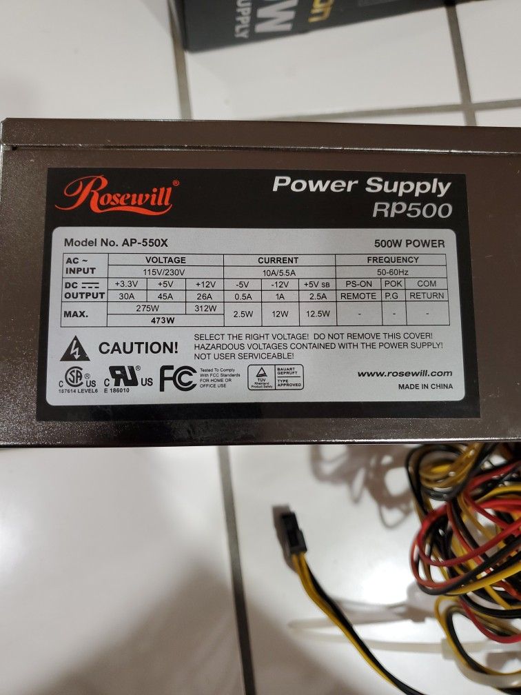 Rosewill Computer Power Supply RP500 MODEL AP-550X 500W POWER